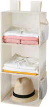 MAX Houser 3-Shelf Hanging Closet Organizer, Hanging Sweater Organizer, Foldable Hanging Shelves for Closet with 2 Velcro, Beige