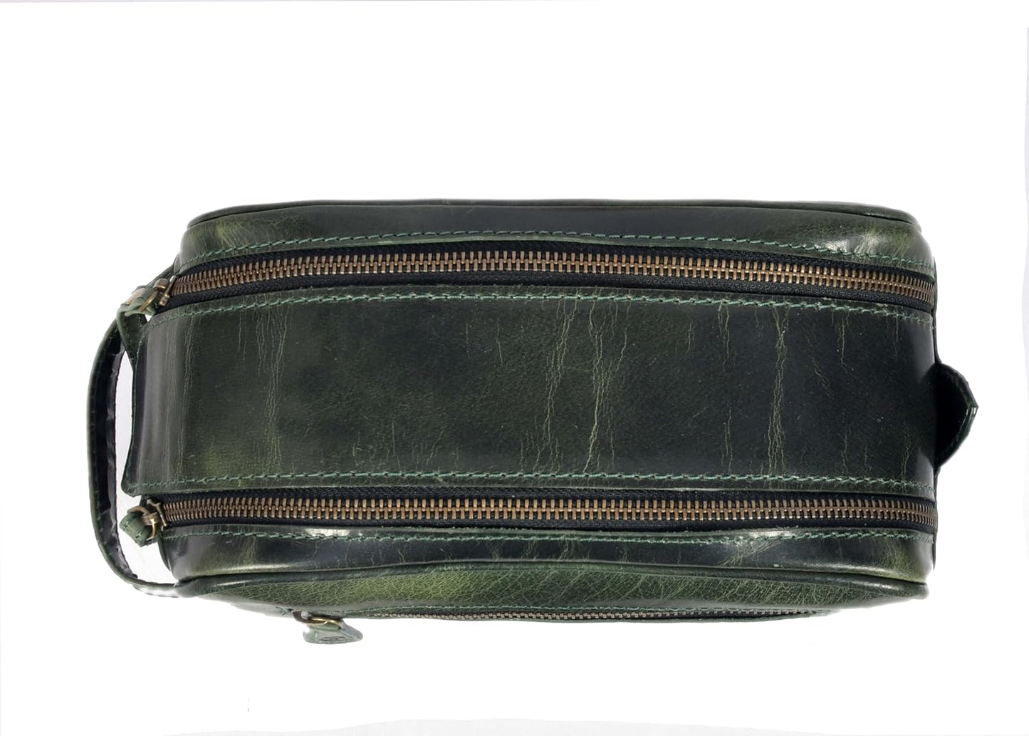 10" Premium Leather Toiletry Travel Pouch With Waterproof Lining | King-Size Handcrafted Vintage Dopp kit By Aaron Leather Goods (Seaweed Green) - Roamly