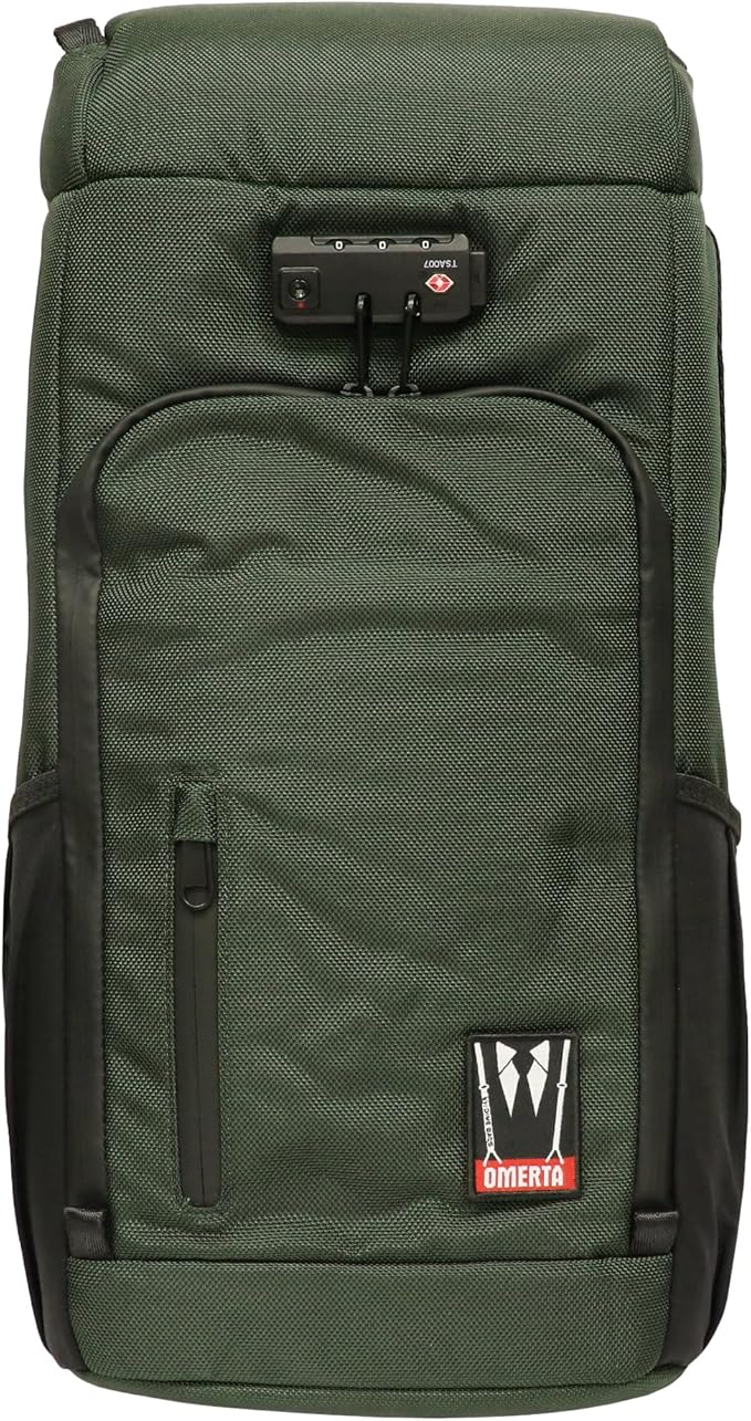 DIME BAGS Scent Sealing Backpack with Combo Lock, Carbon-Lined to Seal Odors, Removable Padded Insert, 8 Compartments, Durable Travel Bag for Glass & Gear Protection, Wiseguy (Green)