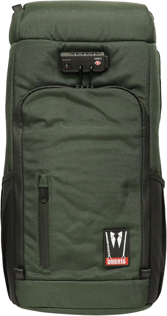 DIME BAGS Scent Sealing Backpack with Combo Lock, Carbon-Lined to Seal Odors, Removable Padded Insert, 8 Compartments, Durable Travel Bag for Glass & Gear Protection, Wiseguy (Green)