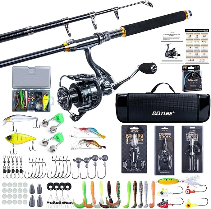 Goture Fishing Rod and Reel Combos,1.8M-2.7M Telescopic Fishing Pole Spinning Reel Line Lures Set with Carrier Bag,Telescopic Rod Kit for Starter Travel Saltwater Freshwater Gear Gift