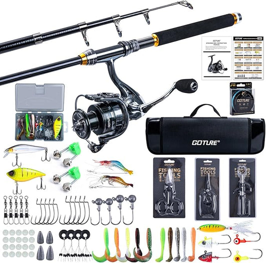 Goture Fishing Rod and Reel Combos,1.8M-2.7M Telescopic Fishing Pole Spinning Reel Line Lures Set with Carrier Bag,Telescopic Rod Kit for Starter Travel Saltwater Freshwater Gear Gift