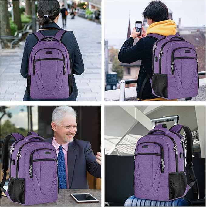 BIKROD Backpack for Women and Men, Extra Large School Backpacks for Teens, Water Resistant Back Pack Fits 17 Inch Laptop, Business Anti Theft Sturdy Computer Bag Gifts, Purple