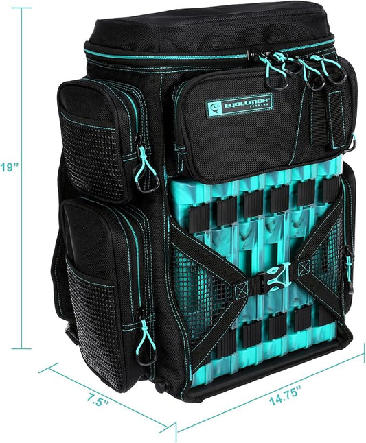 Evolution Fishing Drift Series Tackle Backpack, Outdoor Rucksack w/ 6 Fishing Tackle Trays, Heavy Duty
