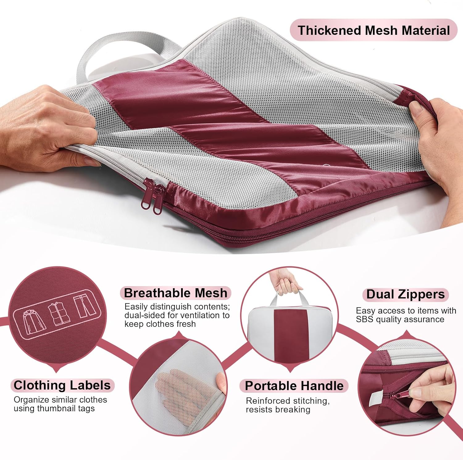 10 Set Compression Packing Cubes for Travel Essentials,Compressible Expandable Packing Cubes for Suitcase,OlarHike Luggage Organizer Bags for Travel,Handy Helper for Organizing Clothes(Wine Red) - Roamly