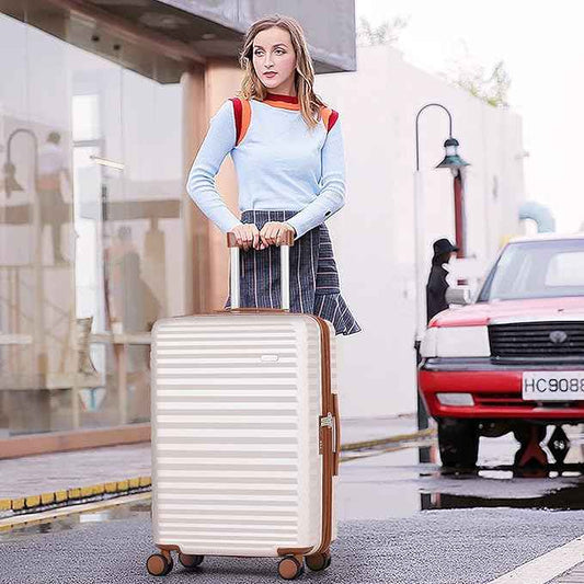 SHOWKOO Suitcase Hardside Expandable Luggage Set, Suitcase with Double Spinner Wheels TSA Lock 3 Piece Set Beige White (DB/TB/28in)