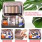 Large Makeup Bag with Mirror Double Layer Travel Make Up Organizer Case, Large Capacity Coemetic Bag with Brush Slot Divider