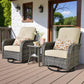 HOOOWOOO Patio Furniture Set,3 Pieces Outdoor Conversation Set,All Weather Wicker High Back Swivel Chairs Bistro Set with Side Table,Beige