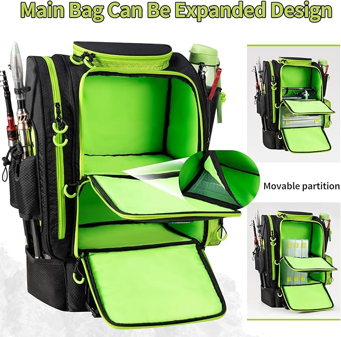 BLISSWILL Large Fishing Backpack with Cooler for 3 Tackle Boxes - Fishing Bag with Rod Holders for Camping and Hiking
