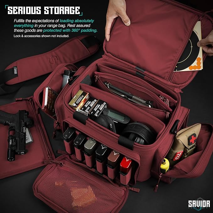 Savior Equipment Specialist Series Tactical Triple Pistol Shooting Range Hunting Duffle Bag Gun Carrying Case, Rigid Compartment Frame, Lockable Zippers