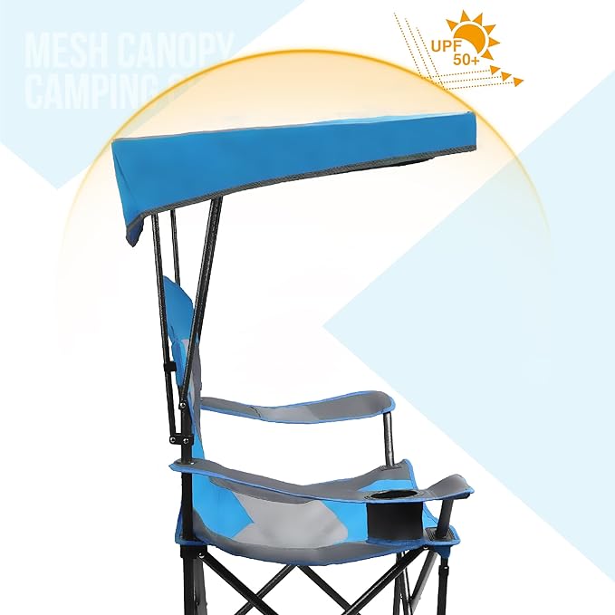 ALPHA CAMP Heavy Duty Canopy Camping Chair, 350 lbs Capacity Oversized Folding Chair with Adjustable Sunshade, Portable Sunshade Chair with Cup Holder for Beach, Fishing, Outdoor