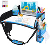 Kids Travel Tray, Kids Travel Trays for Car Seat, Road Trip Essentials for Toddler, Carseat Lap Tray with Dry Erase Board & Storage Organizer for Road Trip Activities for Kid, Light Blue