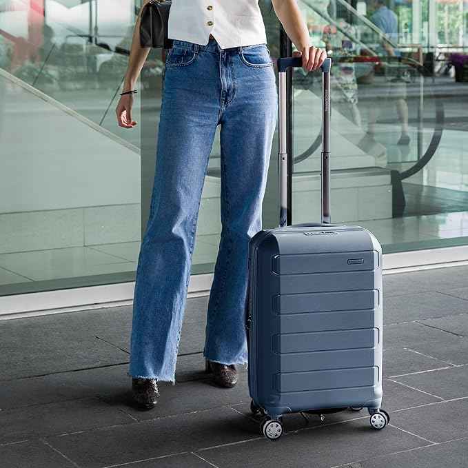 Traveler's Choice Pagosa Hardshell Expandable Luggage with Spinner Wheels, Slate Blue, 22-Inch Carry-on
