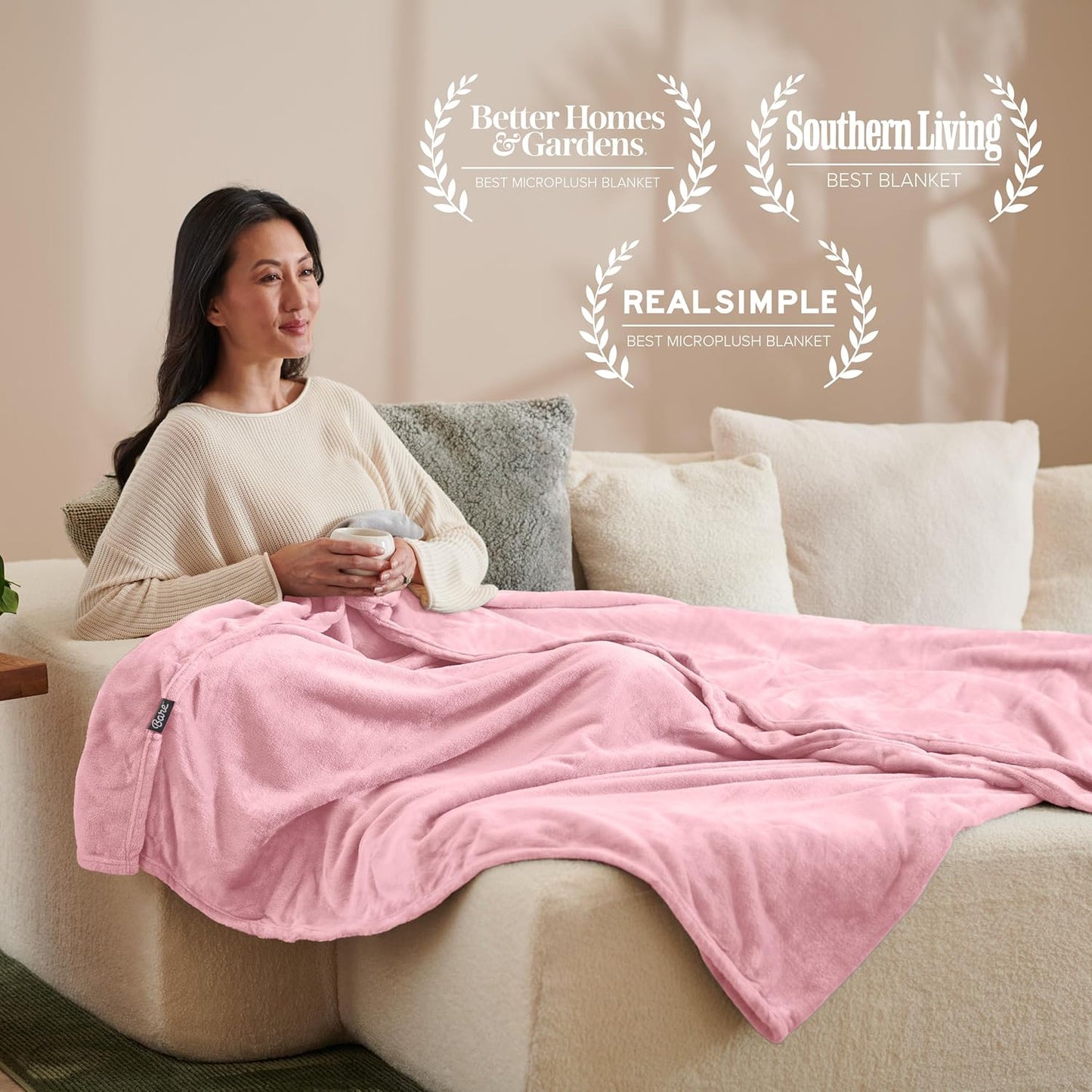 Bare Home Fleece Blanket - Throw Extra Long - Ultra-Soft Lightweight for Bed, Sofa, and Couch - Luxury Microplush - Cozy Warm Blanket (Throw XL, Light Pink)