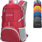 ZOMAKE Lightweight Packable Backpack 35L, Light Foldable Backpacks Water Resistant Collapsible Hiking Bag, Compact Folding Day Pack for Travel Camping(Red) - Roamly