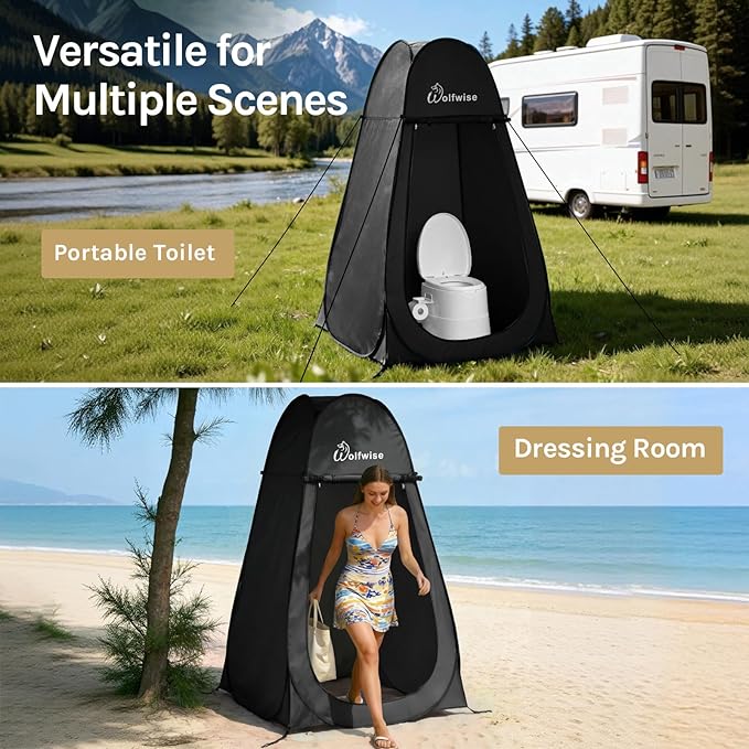 Wolfwise Pop Up Shower Tent for Camping, Portable Instant Changing Tent with Ventilation Window & Carry Bag, Privacy Bathroom Toilet for Beach & Outdoor, Width 40 ", Height 75 ", Black
