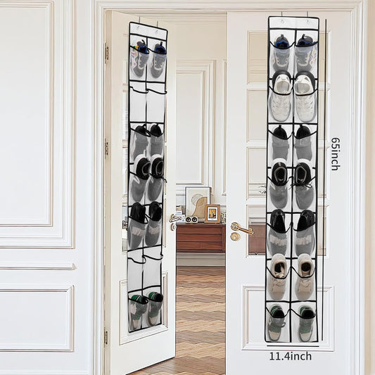 Over The Door Shoe Organizer, 14 Large Mesh Pockets Hanging Shoe Rack for Closet Organizers and Storage, White, 2-pack (white)