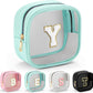 YOOLIFE Initial Make Up Bag Travel Toiletry Bag, Clear Makeup Bag Preppy Cosmetic Bags Organizer Travel Essentials Gifts for Women Teen Girlfriend Teacher Mom Birthday Mothers Day Gifts Mini Blue Y