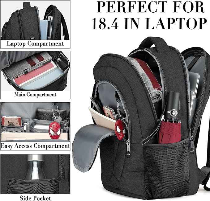 BIKROD 45L Extra Large Travel Laptop Backpack for Men and Women, Carry on Back Pack Fit 18.4 IN Laptop, Black, Gift