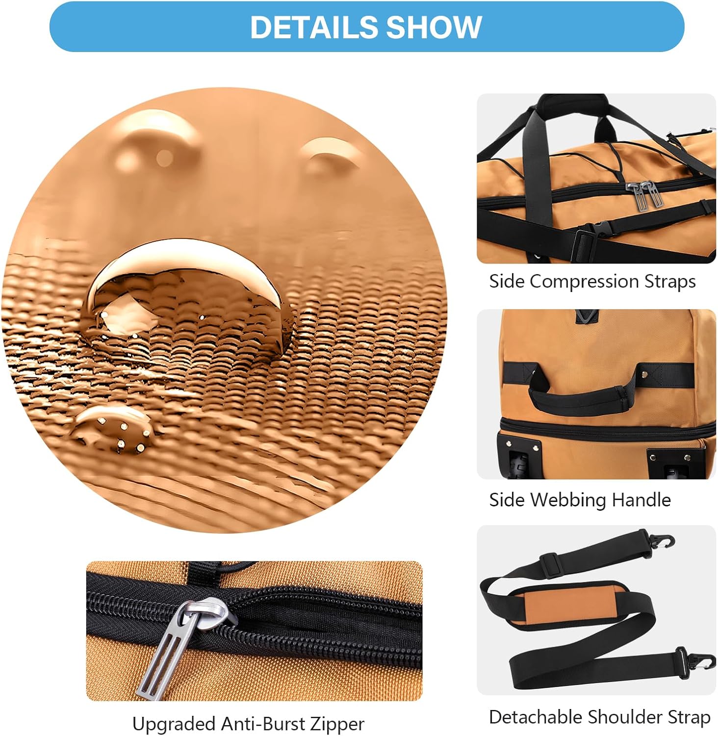 Vomgomfom Wheeled Collapsible Duffel Bag,110L-140L Expandable Checked Luggage, No-Telescopic-Handle with Anti-Burst Zipper & Reinforced Frame,Brown - Roamly