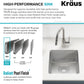 KRAUS Dex 17-Inch Undermount Single Bowl TRU16 Gauge Stainless Steel Kitchen Bar Sink with DrainAssure WaterWay and VersiDrain Assembly in Radiant Pearl Finish, KD1US17B
