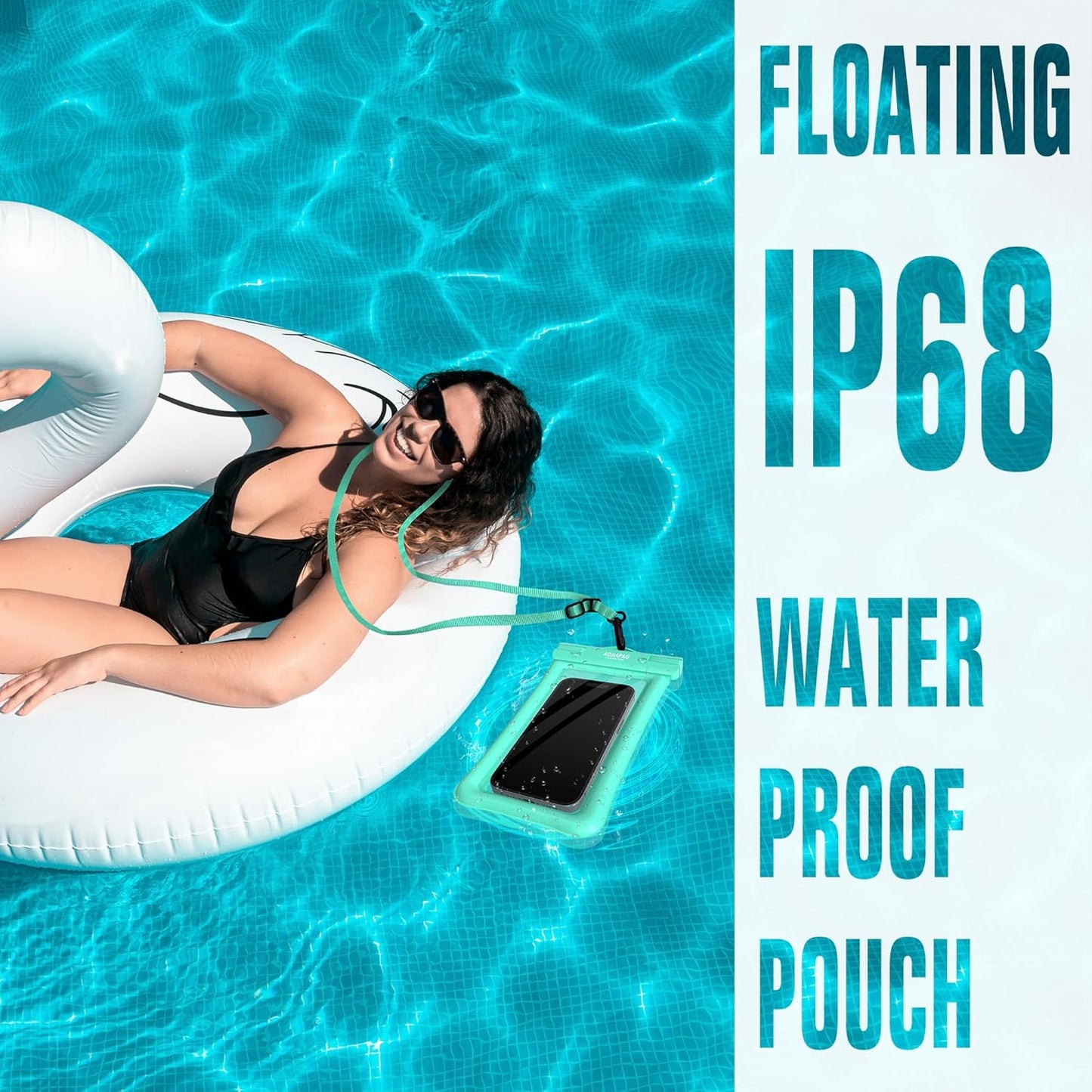 NEPHI IP68 Waterproof Phone Pouch 2 Pack-Up to 8.0"，Adjustable Neck Lanyard Floating Waterproof Phone Case for iPhone,Phone Dry Bags for Vacation Beach Pool Travel Essentials (Aqua Green 4 Pack)
