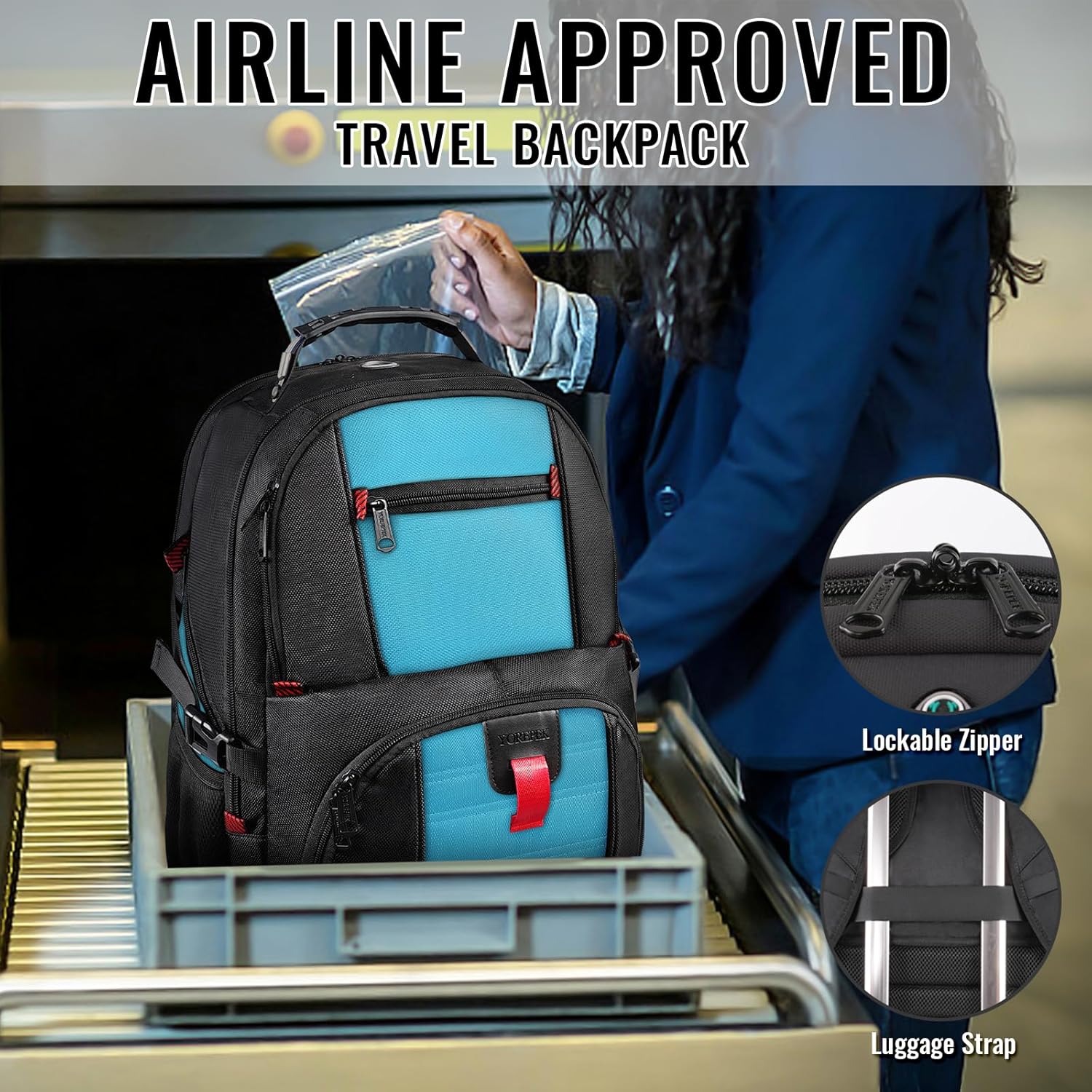 YOREPEK 18.4 Laptop Backpack, Large Backpacks with USB Charger Port, TSA Friendly Flight Approved Weekend Carry on Backpack with Luggage Strap for Men and Women, Blue - Roamly