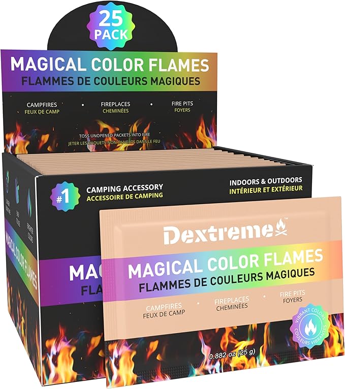 Dextreme Fire Color Changing Packets - Fire Color Packets, Color Changer for Campfires, Fire Pits, and Fireplaces, Longer Lasting Burn Time, Safe and Non-Toxic (25 Pack)
