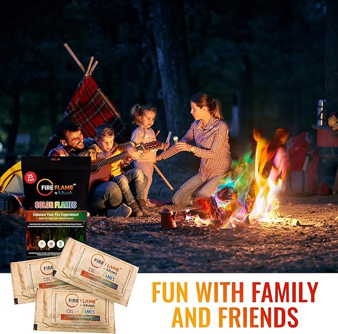Fireflame Fire Color Changing Packets - Colorful Fire Flames Packets - 25 Pack - for Outdoor Pit, Fireplace, Bonfire, Campfire, Camping Accessories for Kids & Adults