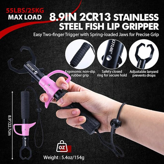 Goture Fishing Tool Kit,Fishing Pliers,Fillet Knife with Sheath,Fish Lip Gripper,Fish Hook Remover,Lanyard,Line Scissors,Sharpener,Stainless Steel Soap,Saltwater Gear Kit,Red/Pink,Gifts for Men/Women