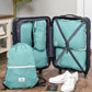 Large Compression Packing Cubes 6 Piece Set for Travel with Lightweight Laundry Bag/Drawstring Backpack for Carry-On Suitcase (Teal/White) - Roamly