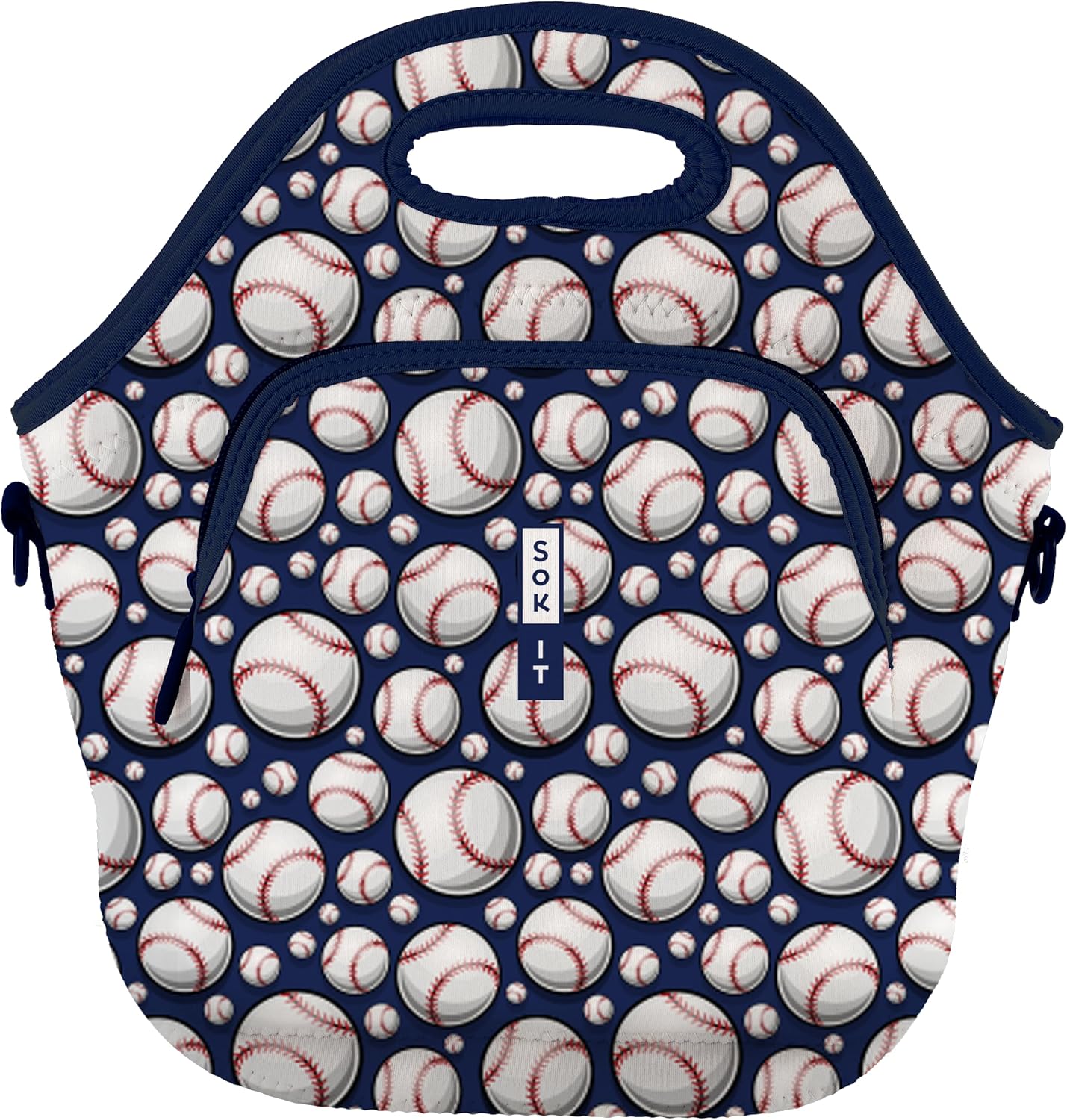 Sok It LunchTote Zippered Bag Insulated Neoprene Caddy (Baseball, X-Large 6.5 Quart Lunch Tote)