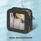 Prite Mini Clear Makeup Bag for Purse Cute Small Travel Cosmetic Bag for Women Waterproof Toiletry Bag Leather Makeup Pouch with Gold Zipper(Black)