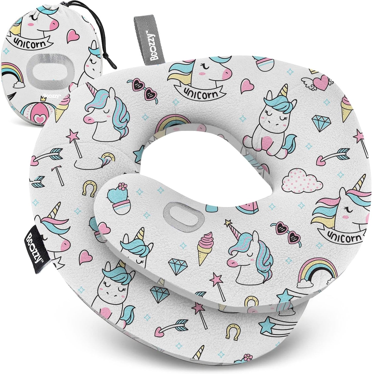 BCOZZY 3-7 Y/O Kids Travel Pillow for Car & Airplane, Soft Kids Neck Pillow for Traveling in Car Seat, Provides Double Support for Toddlers Head & Chin in Road Trips, Washable, Small Size, Unicorn