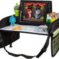 Lusso Gear Car Seat Tray for Kids Travel - Black 600D Oxford Lap Desk Organizer with Dry-Erase Surface, Tablet Stand, Snack Holder & Cup Holder - Travel Tray for Kids Car Seat