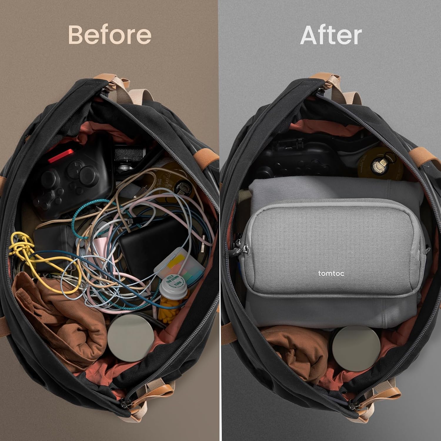 tomtoc Electronic Organizer Travel Case, Water Resistant Dual Compartment Tech Pouch Cable Organization Storage Bag for Charger, Cord, Phone, Hard Drive, Power Bank, Accessories Travel Essentials - Roamly