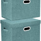TYEERS Collapsible Storage Bins With Lids, Large Fabric Storage Boxes - 2 Pack - Aqua Deep