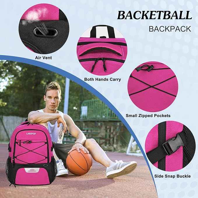 LARIPOP Basketball Backpack Large Basketball Bag with Ball Holder & Shoe Compartment for Youth Adults Men Women
