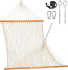 Lazy Daze Hammocks Double Rope Hammock, 2 Person Traditional Outdoor Hand Woven Cotton Rope Hammock with Spreader Bar, Carabiners, Tree Straps, Chains for Patio Yard - Max 450 Lbs, Natural