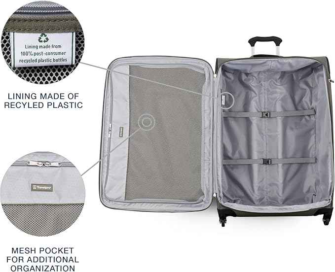 Travelpro Maxlite 5 Softside Expandable Luggage with 4 Spinner Wheels, Lightweight Suitcase, Men and Women, Slate Green, Checked-Large 29-Inch