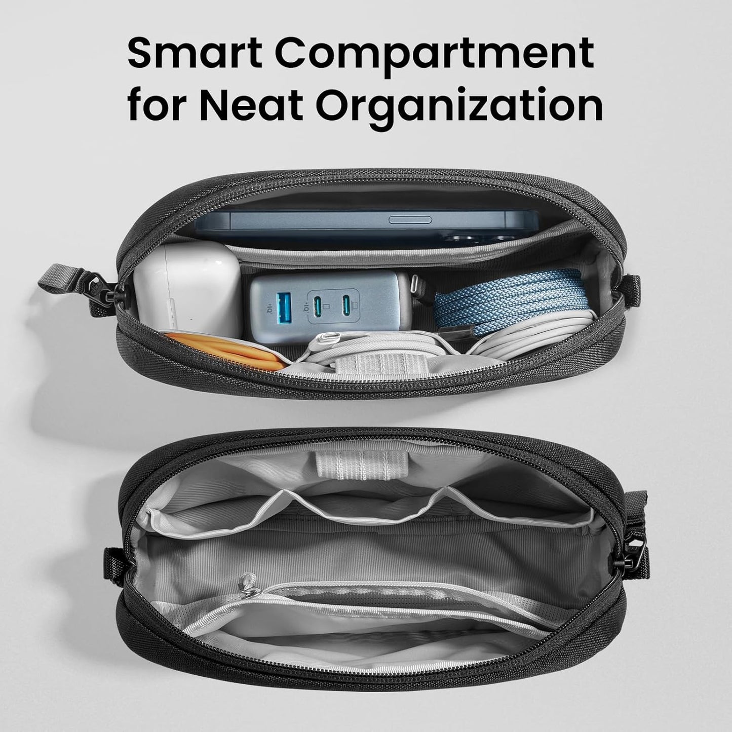 tomtoc Electronics Organizer Travel Case, Water Resistant Travel Bag Cable Organizer for Essentials, Tech Pouch Accessories Carry Storage for Cord, Phone, Cables, Airpods, USB Flash Drive, Daily Items - Roamly