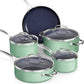 Nuwave Healthy Duralon Blue Ceramic Nonstick Coated 9pc Cookware Set, Scratch-Resistant Diamond Infused, PFAS Free, Induction Ready & Evenly Heats, Oven Safe, Tempered Glass Lids