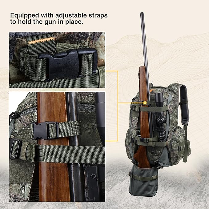 Mardingtop Camo Hunting Backpack for Bow Rifle Gun，Large Capacity Tactical Hunting Day Pack with Rain Cover for Hunting Camping Hiking