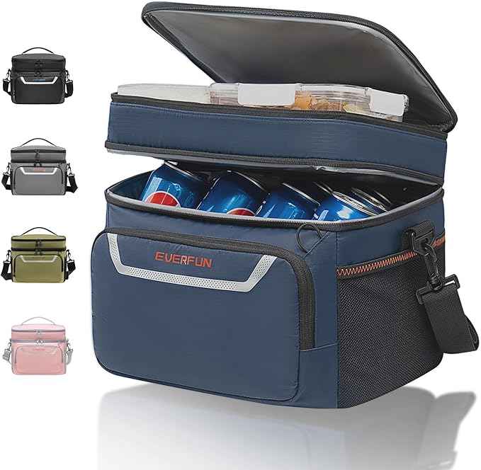 EVERFUN Small Cooler Bag 24/48 Can Insulated Lunch Box Double Deck Soft Leak-Proof Waterproof Collapsible Ice Chest for Men Women Work Travel Car Trip Picnic Beach