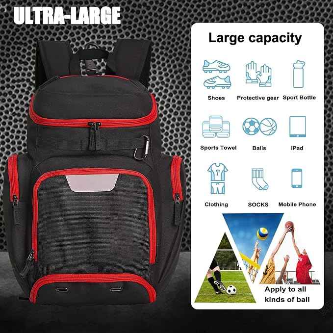 LARIPOP Basketball Backpack Bag with Ball Compartment Ventilated Shoe Compartment for Men Youth Soccer Volleyball Training
