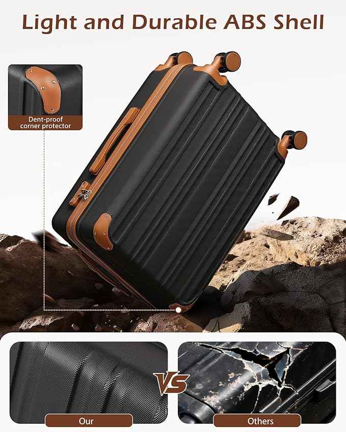 Coolife Carry On Luggage, Suitcase with Durable and Lightweight, carry on suitcase with ABS Hardshell, Dual Spinner Wheels, TSA Lock, and YKK Zipper (apricot black, S(20in)_carry on)