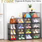 12 Pack Clear Shoe Storage Organizer with Magnetic Door, Stackable Plastic Shoe Boxes for Sneakers, Boots, and Heels, Space-Saving Foldable Shoe Rack for Closet, Durable Shoe Cabinet Organizer, Black