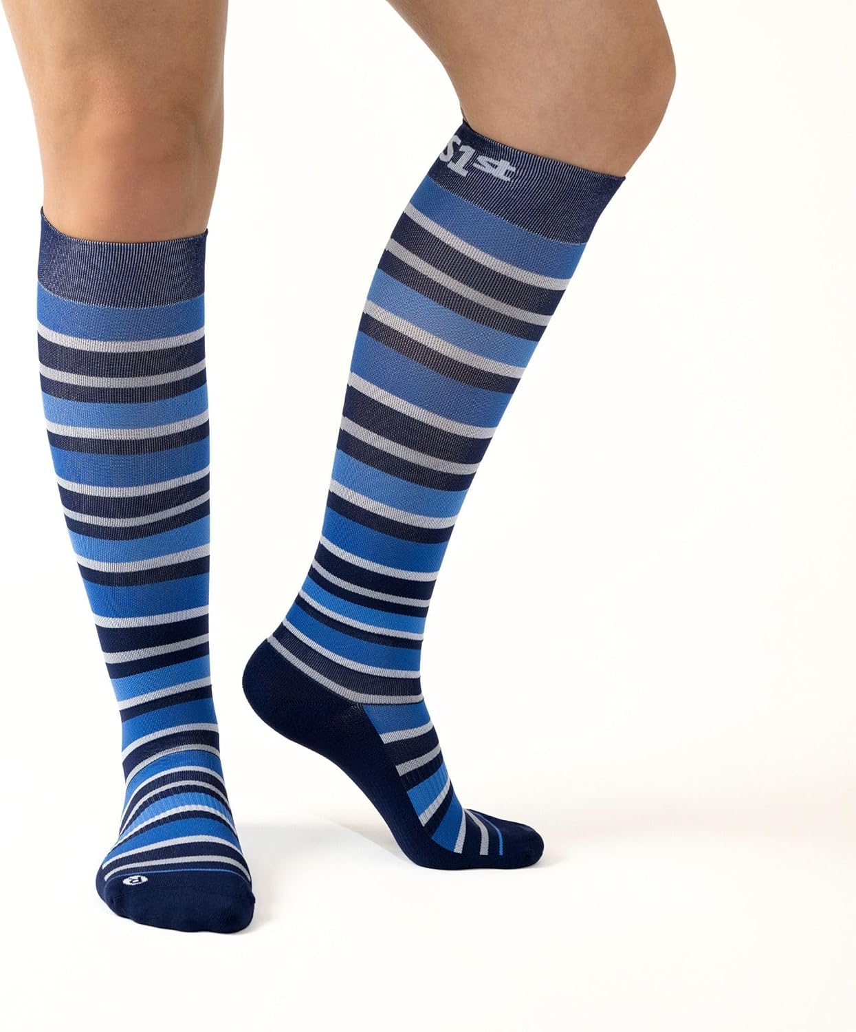 Medical Grade Compression Socks for Men & Women 15-20 mmHg by OrthoSleeve (Blue w/Stripes, Small)
