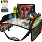 Lusso Gear Kids Travel Tray for Car Seat - Toddler Travel Tray with Dry-Erase Surface - Tablet Holder, Cup Holder and Mesh Storage - Road Trip Activities for Kids on Car, Plane or Train (Dinos)