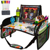 Lusso Gear Kids Travel Tray for Car Seat - Toddler Travel Tray with Dry-Erase Surface - Tablet Holder, Cup Holder and Mesh Storage - Road Trip Activities for Kids on Car, Plane or Train (Dinos)